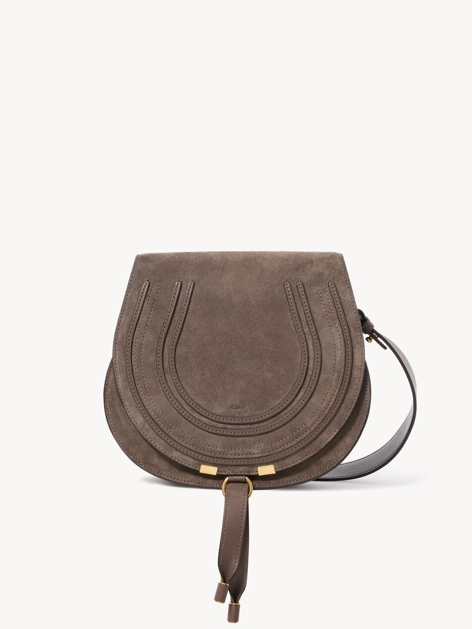 CHLOE Marcie saddle bag in suede leather Nickel Grey