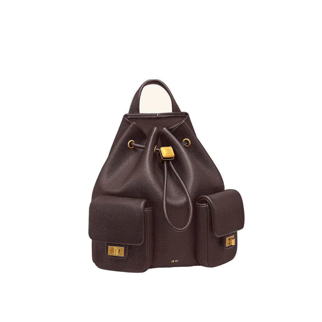 JW PEI Avery Pebbled Drawstring Utility Backpack – Dark Brown