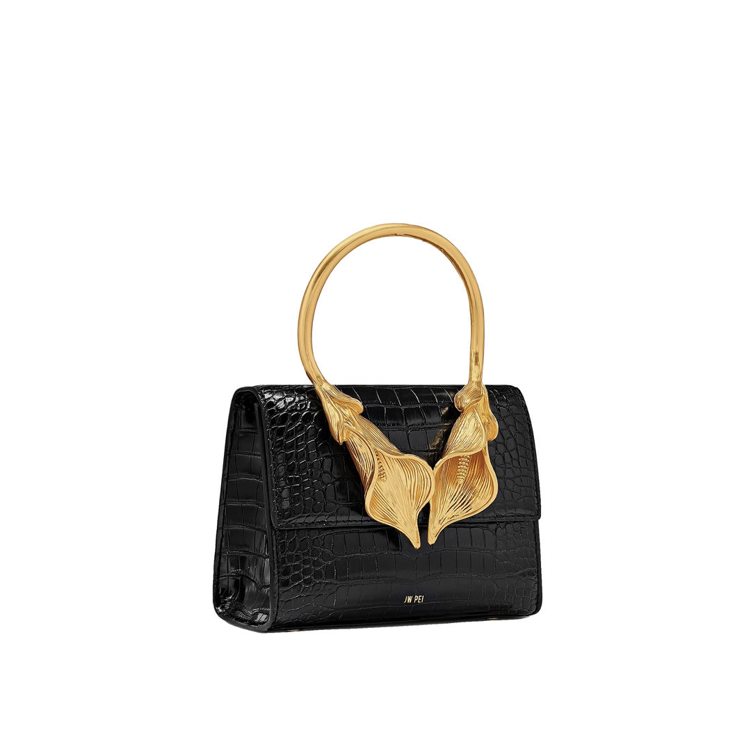 JW PEI Astrid Calla Lily Metal Handle Top Handle Bag - Black Croc