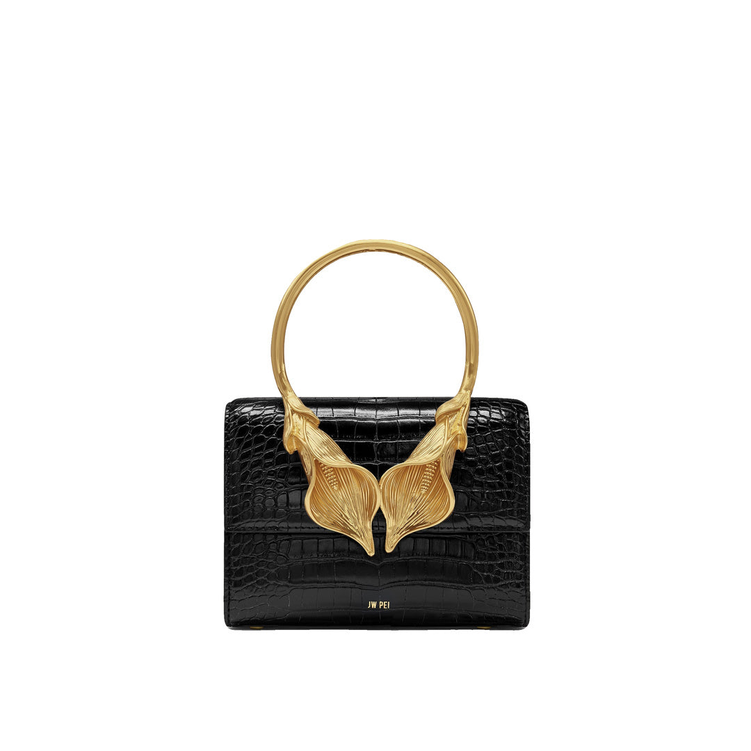 JW PEI Astrid Calla Lily Metal Handle Top Handle Bag - Black Croc