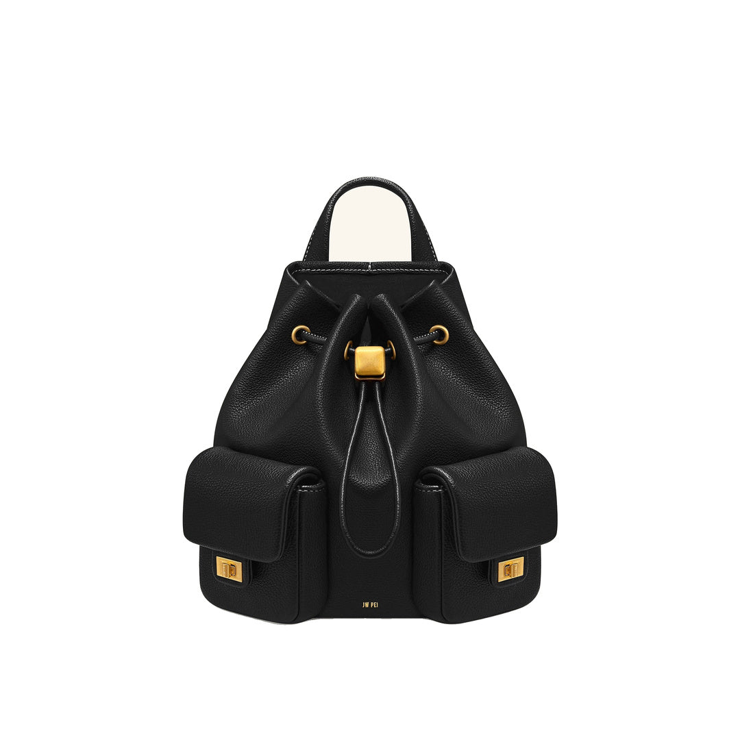 JW PEI Avery Pebbled Drawstring Utility Backpack – Black