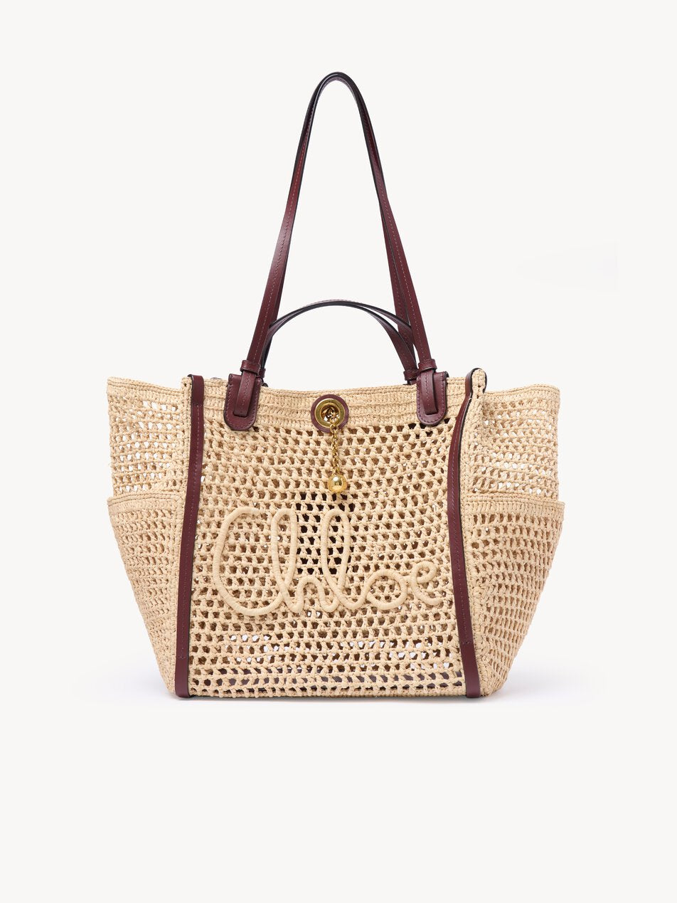 CHLOE Iconic double carry bag in raffia Hot Sand