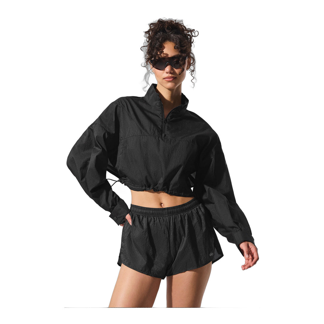 alo Cropped 1/4 Zip Aerial Pullover - Black