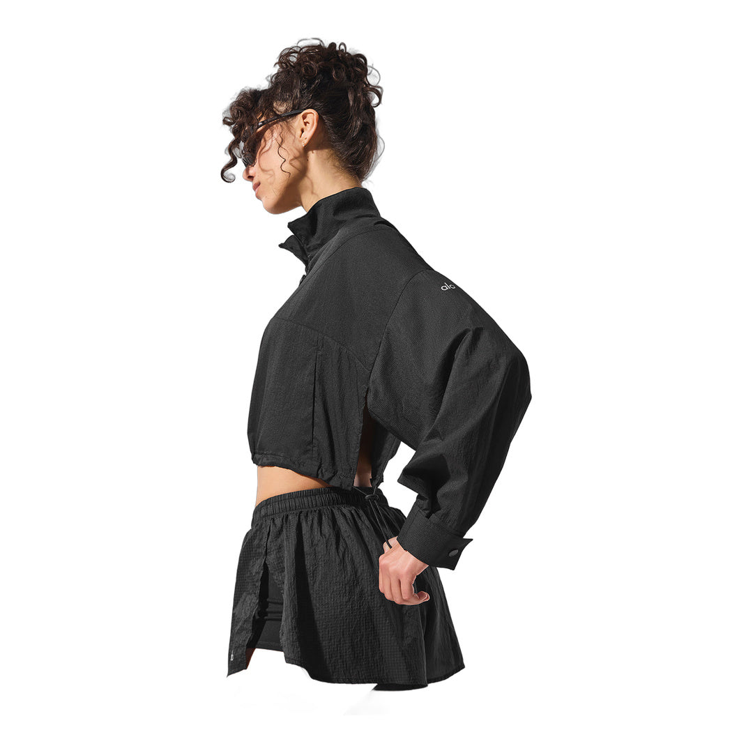 alo Cropped 1/4 Zip Aerial Pullover - Black