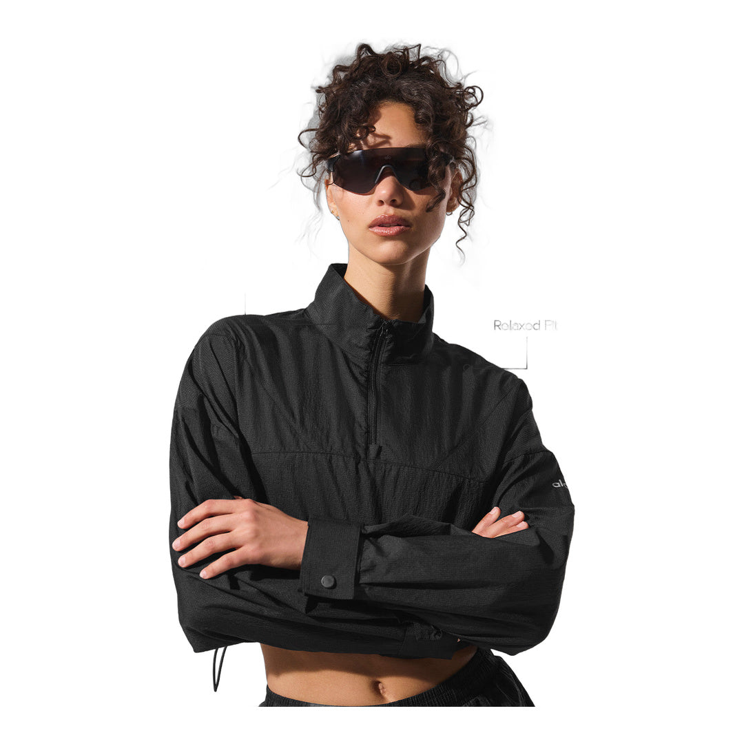 alo Cropped 1/4 Zip Aerial Pullover - Black