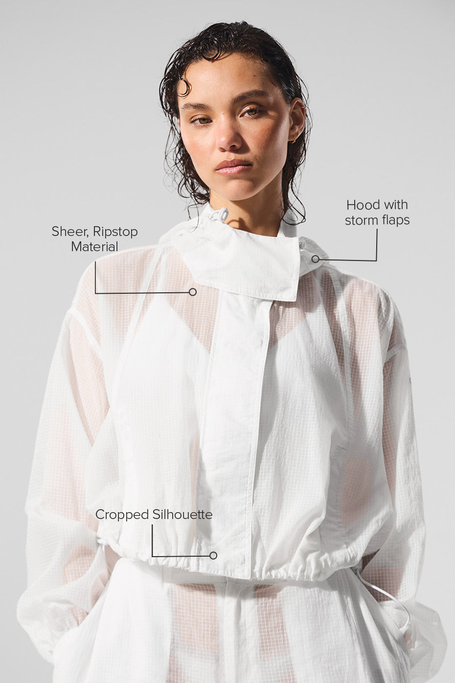 alo Cropped Game Time Full Zip Jacket - White