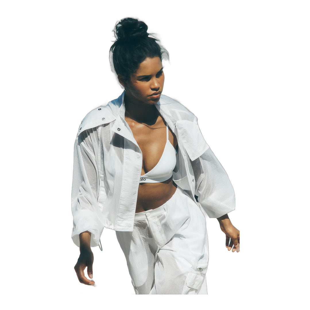 alo Cropped Game Time Full Zip Jacket - White