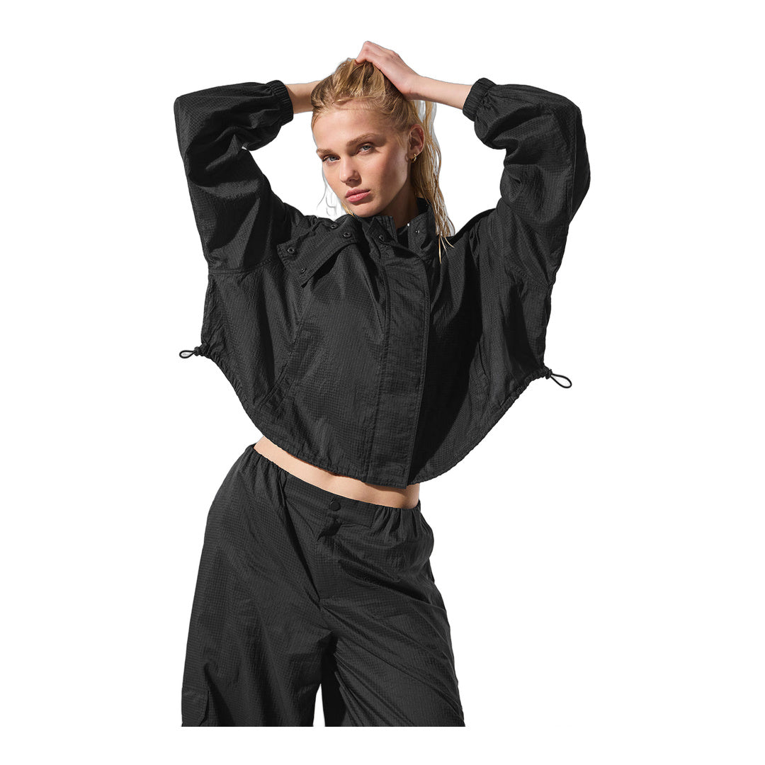 alo Cropped Game Time Full Zip Jacket - Black