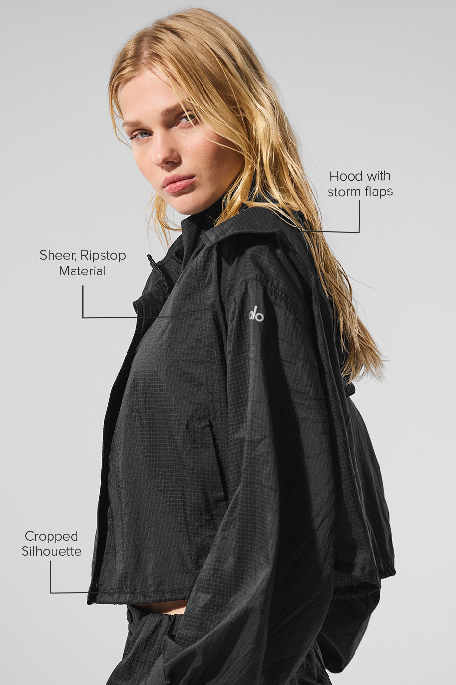 alo Cropped Game Time Full Zip Jacket - Black