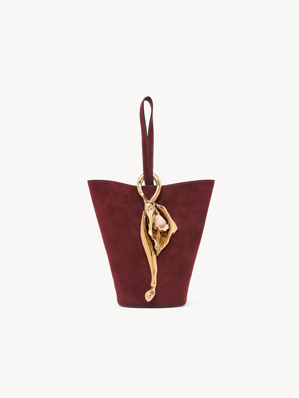 CHLOE Small Eden Treasures wristlet bucket bag in suede leather Perfect Plum
