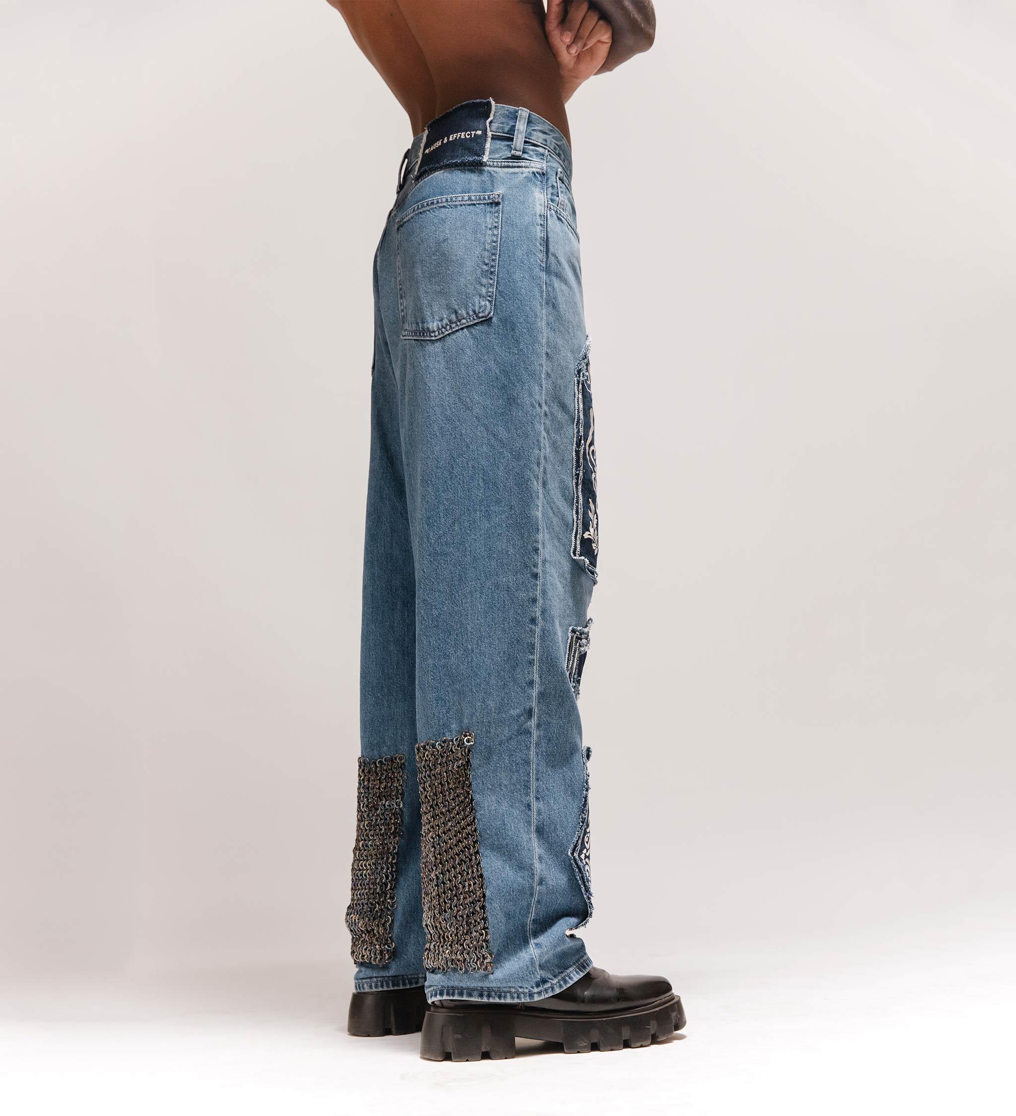 Warrior' Chainmail Armour Hand Embroidered Patchwork Denim