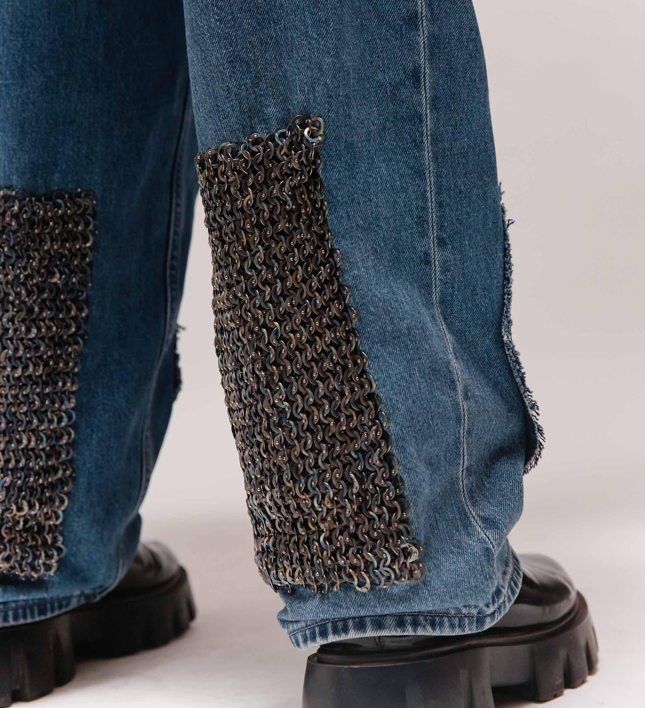 Warrior' Chainmail Armour Hand Embroidered Patchwork Denim