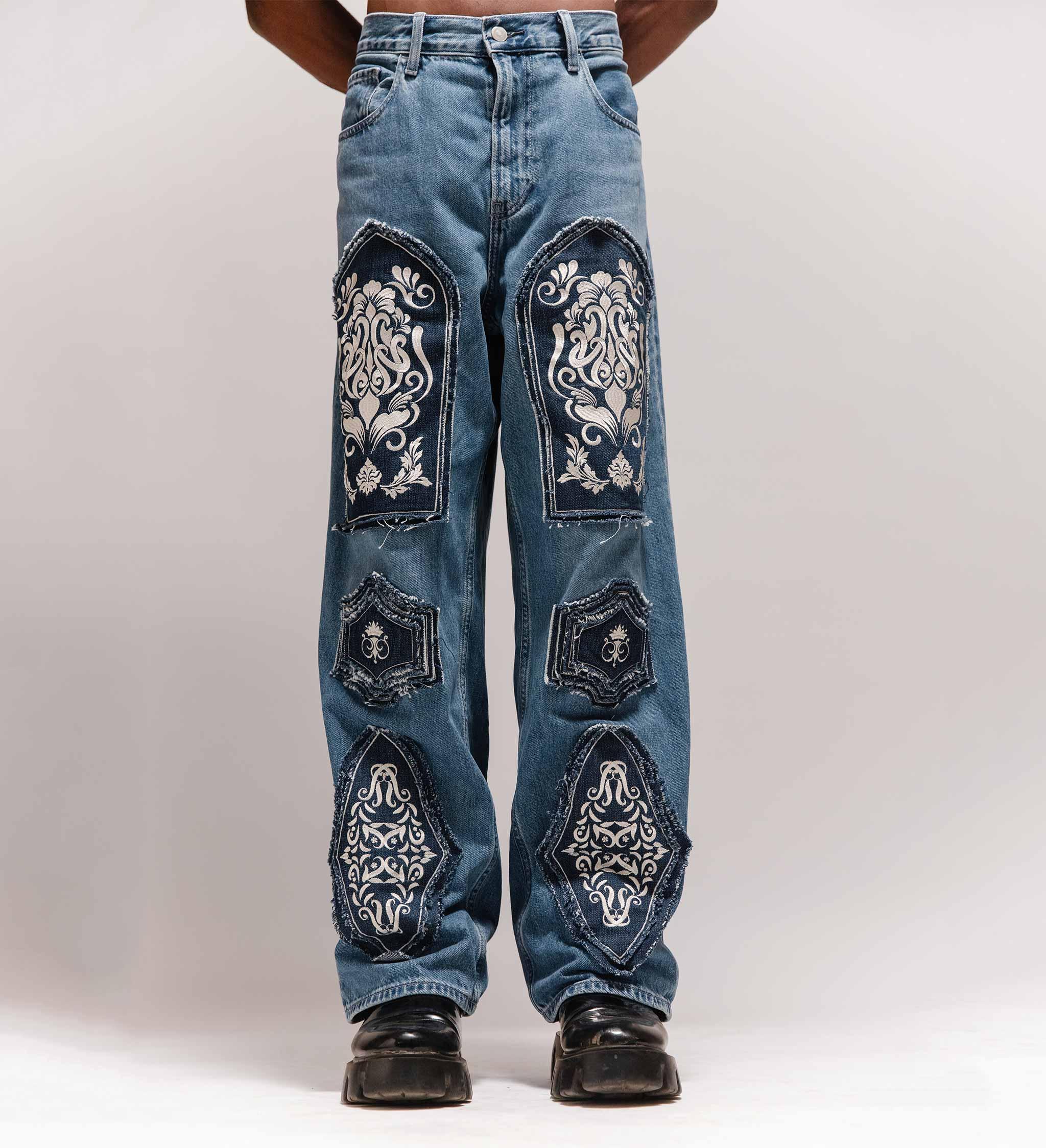 Warrior' Chainmail Armour Hand Embroidered Patchwork Denim