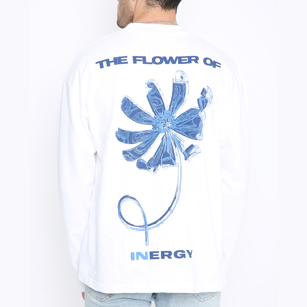 White Full Sleeves T Shirt - Flower of Inergy