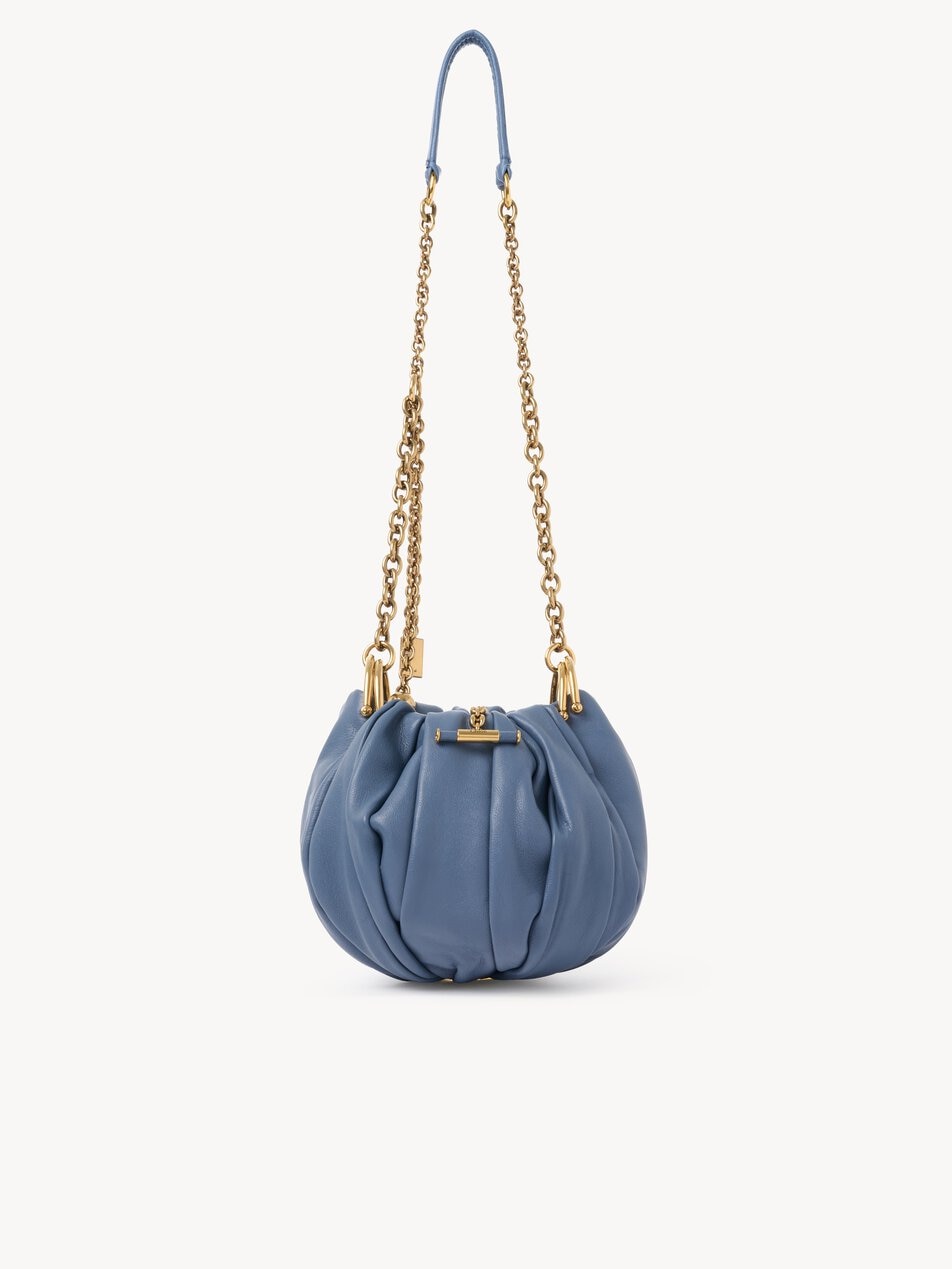CHLOE Plissé shoulder bag with chain in pleated leather Ashes Blue