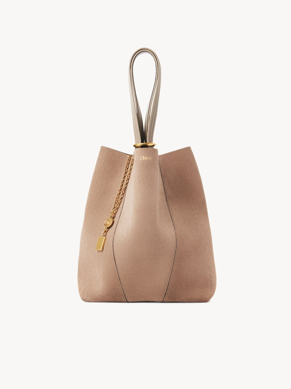 CHLOE Spin tote bag in suede leather Motty Grey