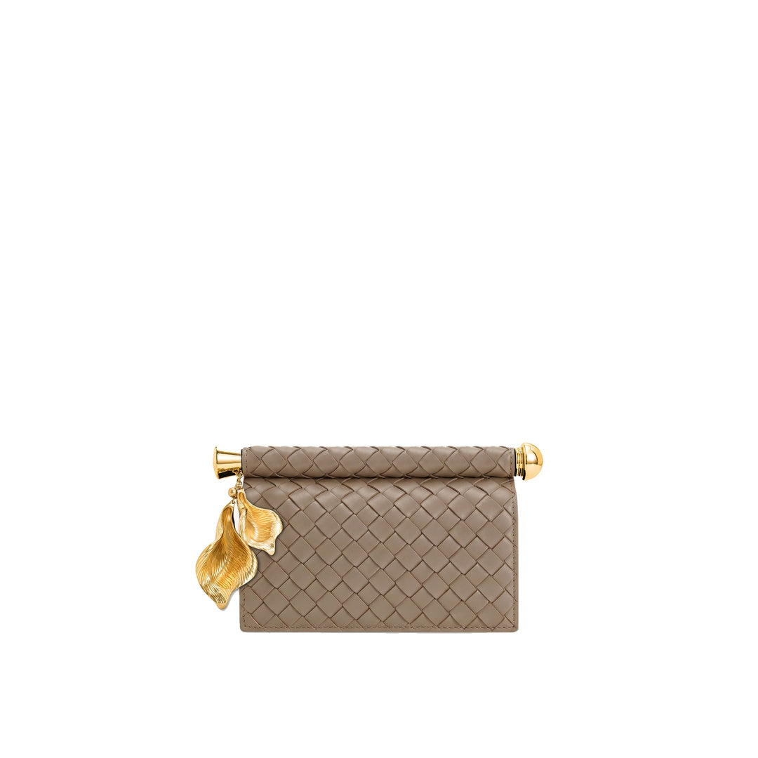 JW PEI Holly Woven Metal Pendant Embellished Clutch - Taupe