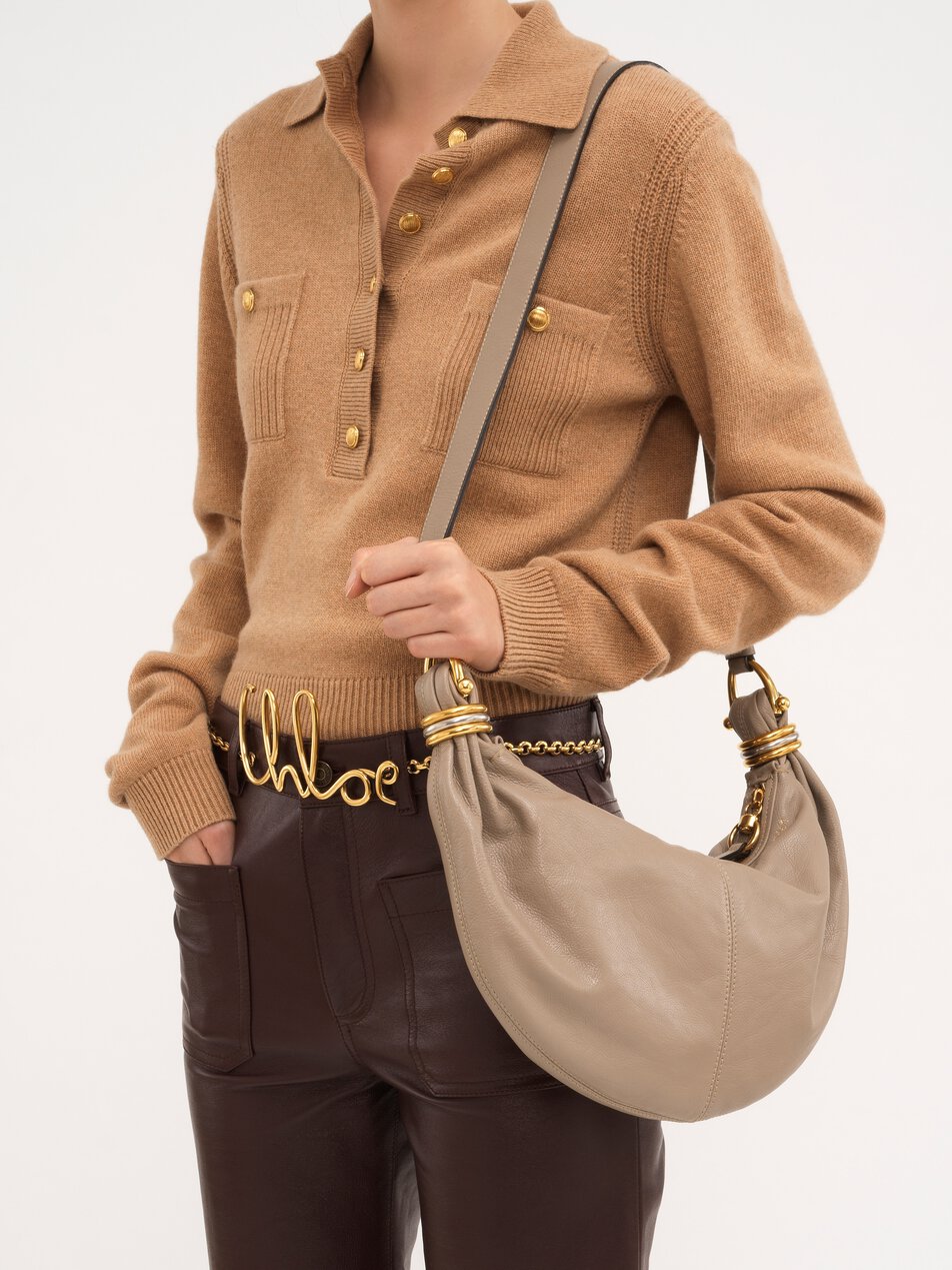 CHLOE Small Bracelet hobo bag in grained leather Motty Grey