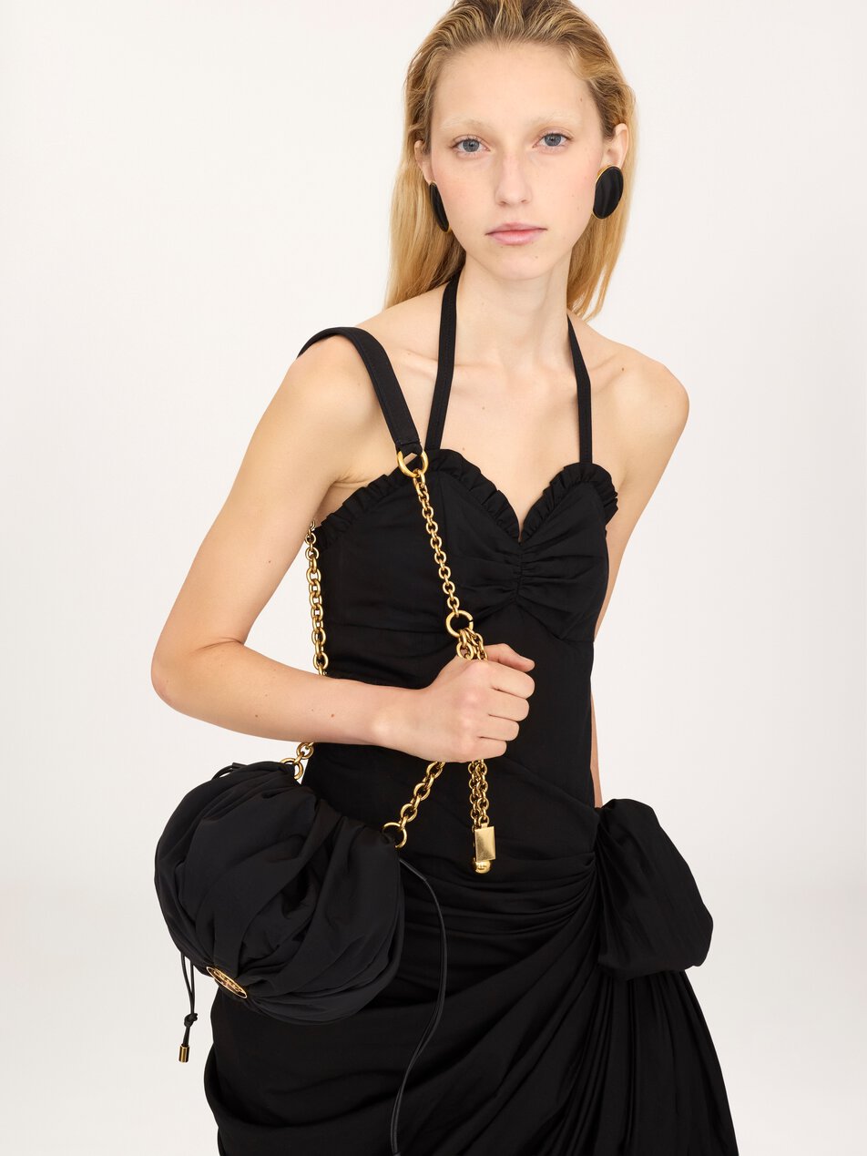 CHLOE Plissé shoulder bag with chain in nylon Black