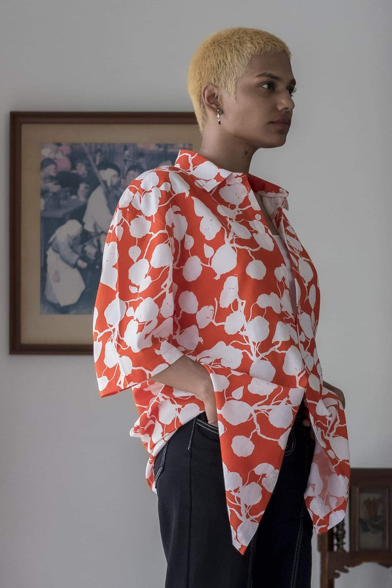 Floral Print Shirt (Carrot Orange) | PRXKHXR | Streetwear Shirts by Crepdog Crew