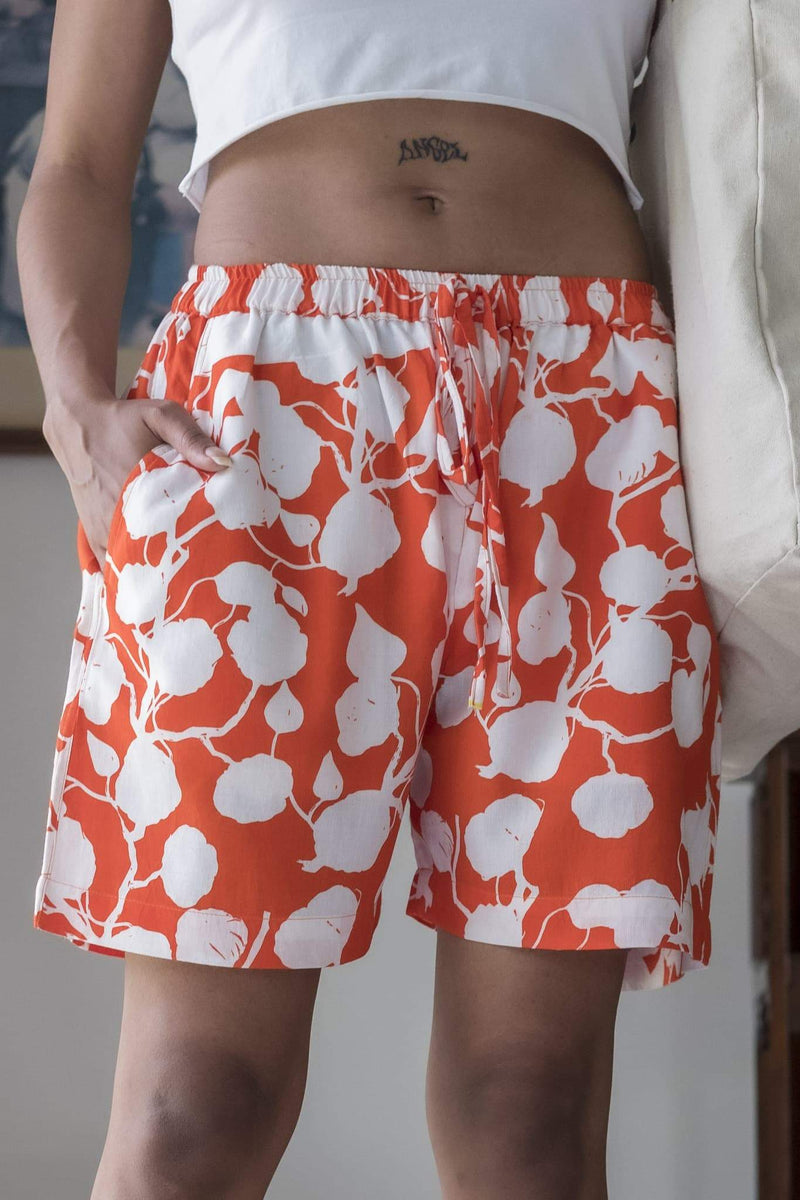 Floral Print Shorts (Carrot Orange) | PRXKHXR | Streetwear Shorts by Crepdog Crew