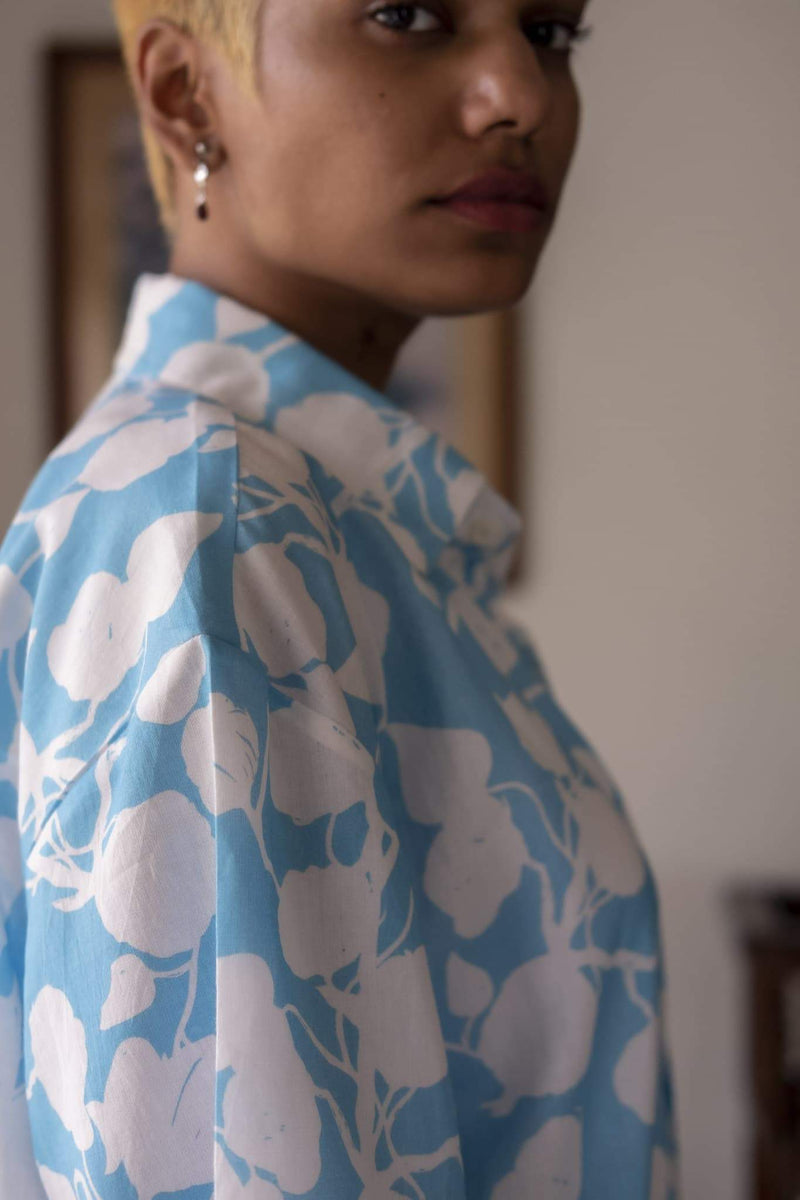 Floral Print Shirt (Arctic Blue) | PRXKHXR | Streetwear Shirts by Crepdog Crew