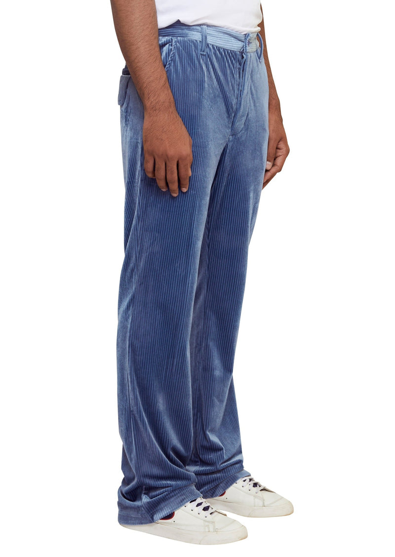 Riviera Blue Corduroy Flared Trousers | Yitai | Streetwear Pants Trousers by Crepdog Crew