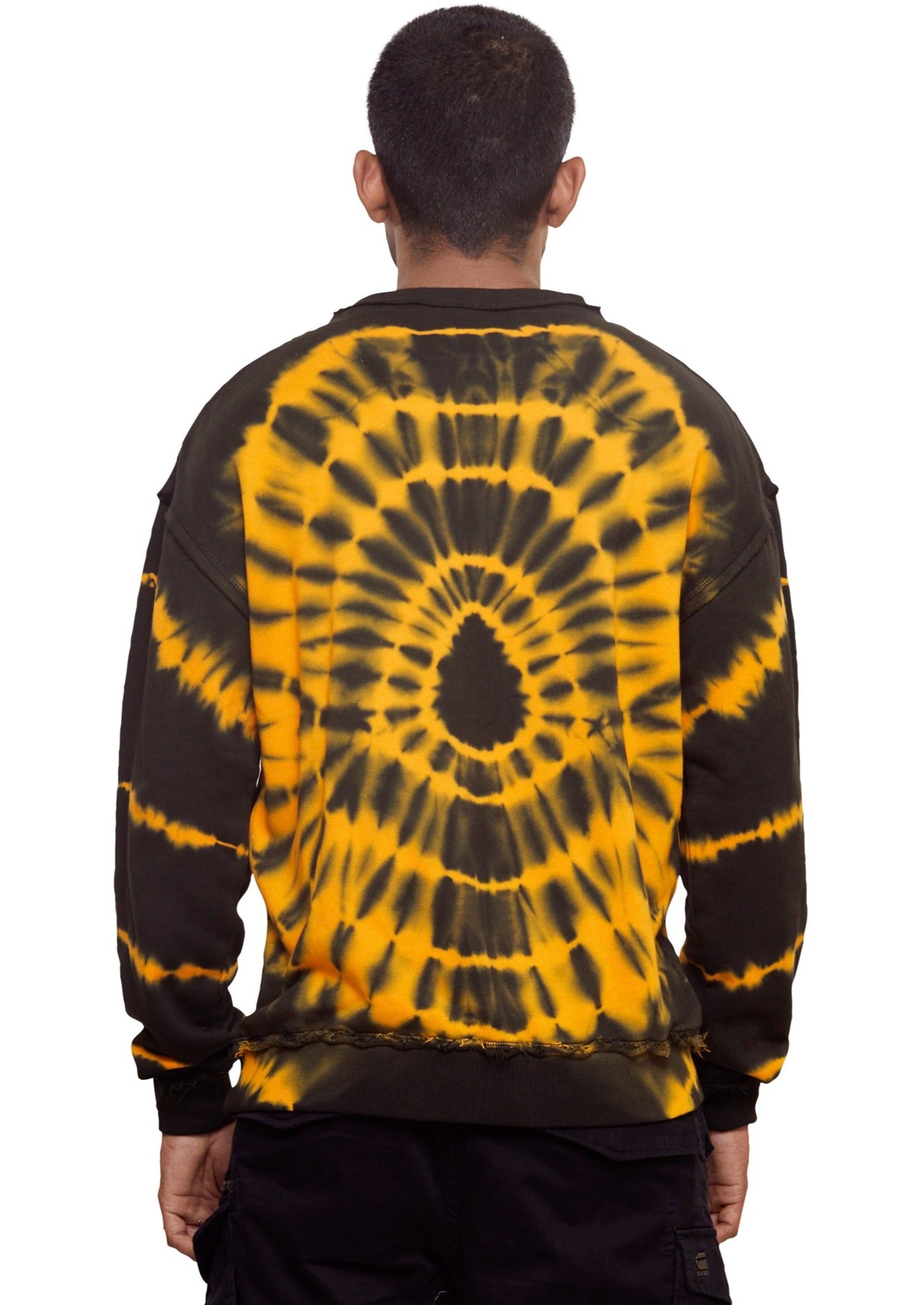 Black and orange Circle tie-dye cotton "Burning" appliquÃ© over-sized pull-over crewneck from the brand Haculla