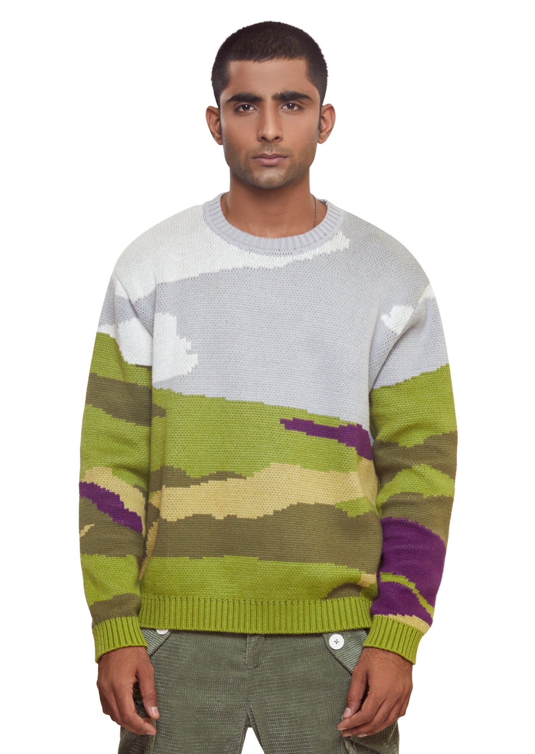 Green and blue cotton Spring Valley Knit Jumper from the brand Yitai