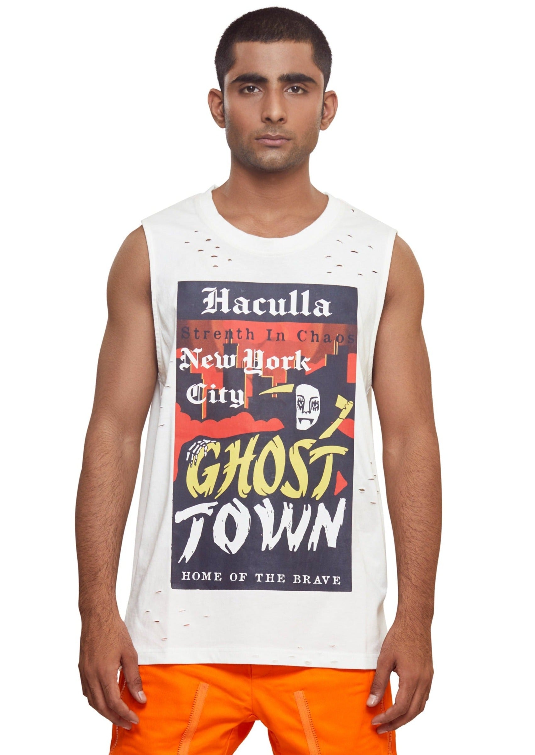 White Cotton "Ghost Town" graphic printed vintage tank top from the brand Haculla