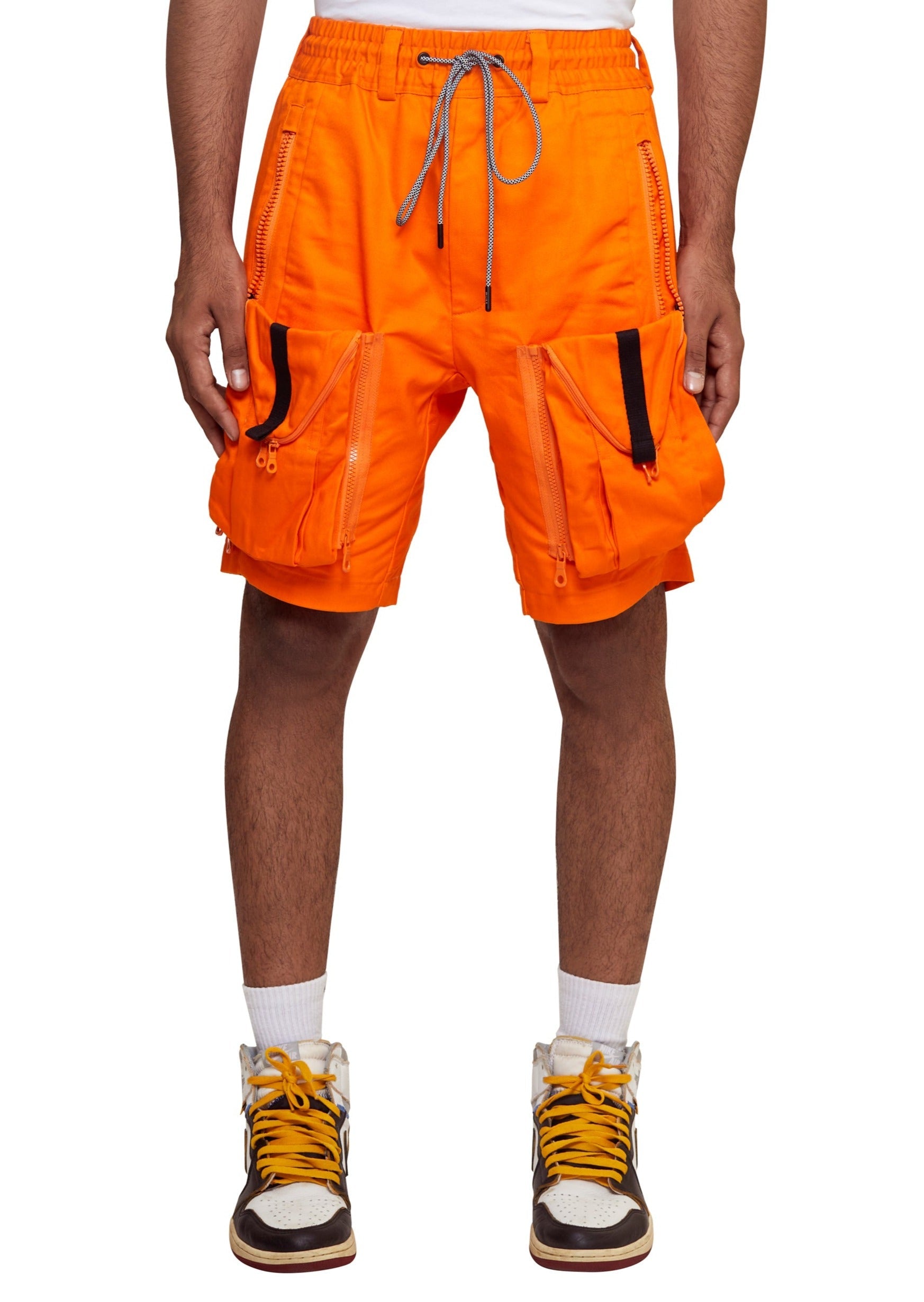 Orange cotton knee-lengh Zipoff Cargo Shorts from the brand Mostly Heard Rarely Seen