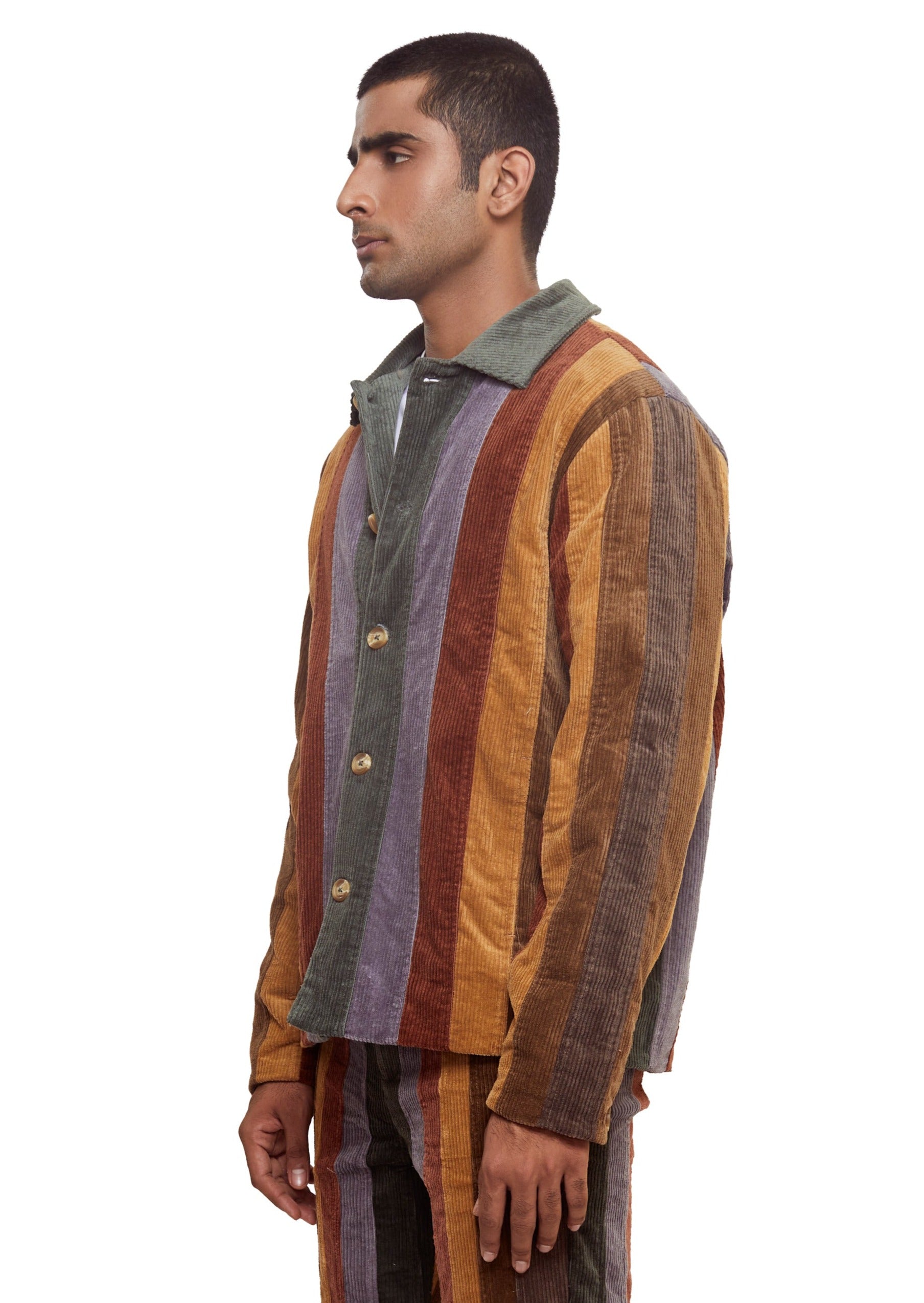 Brown cotton Vertical Paneled Corduroy Jacket from the brand Yitai
