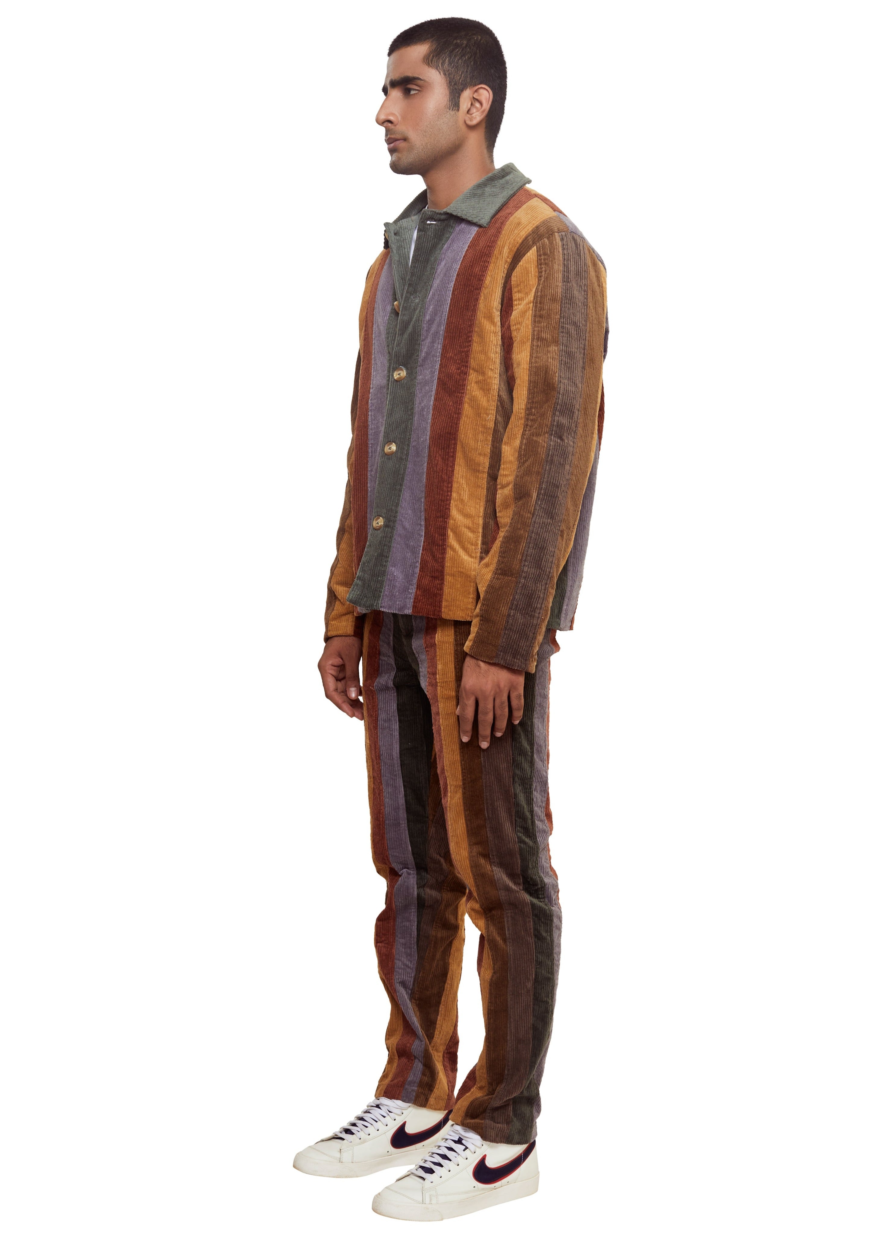Brown cotton Vertical Paneled Corduroy Jacket from the brand Yitai