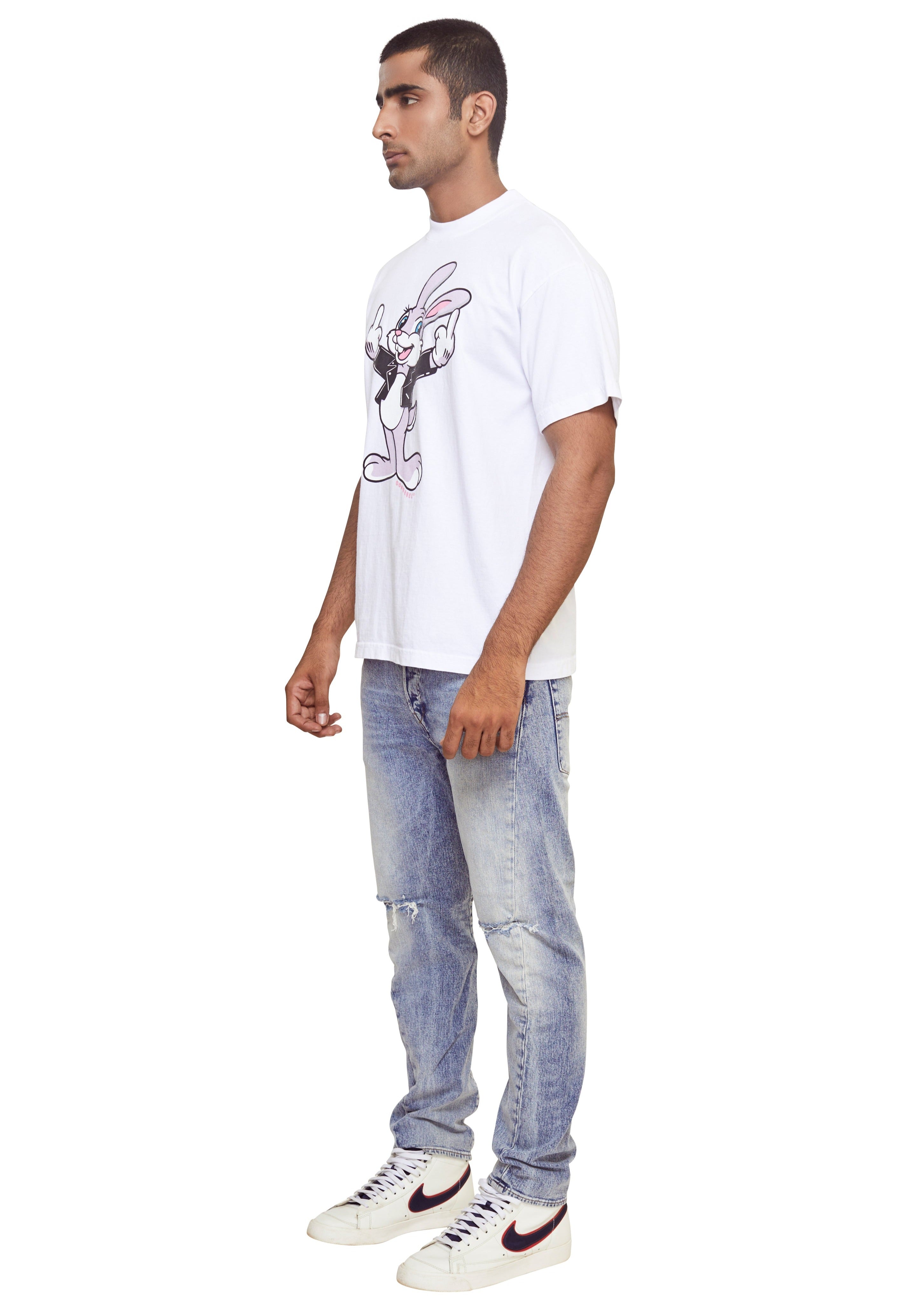 White Rabbit graphic-print distressed cotton T-shirt from the brand Domrebel