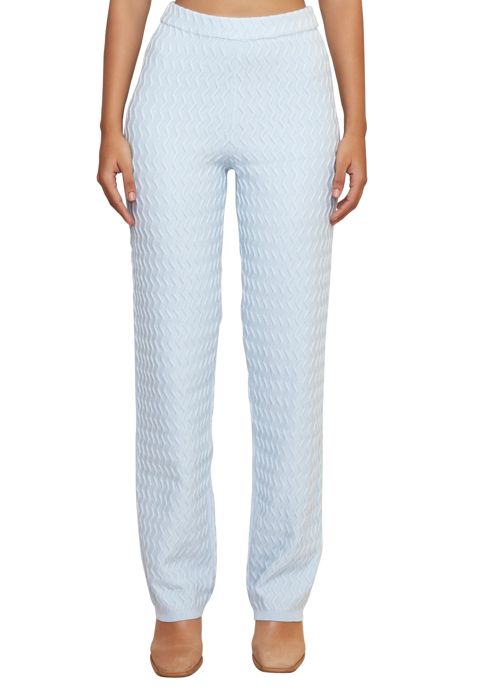 Blue Straight leg Wavy rib pants with Elastic waist from the brand House Of Sunny