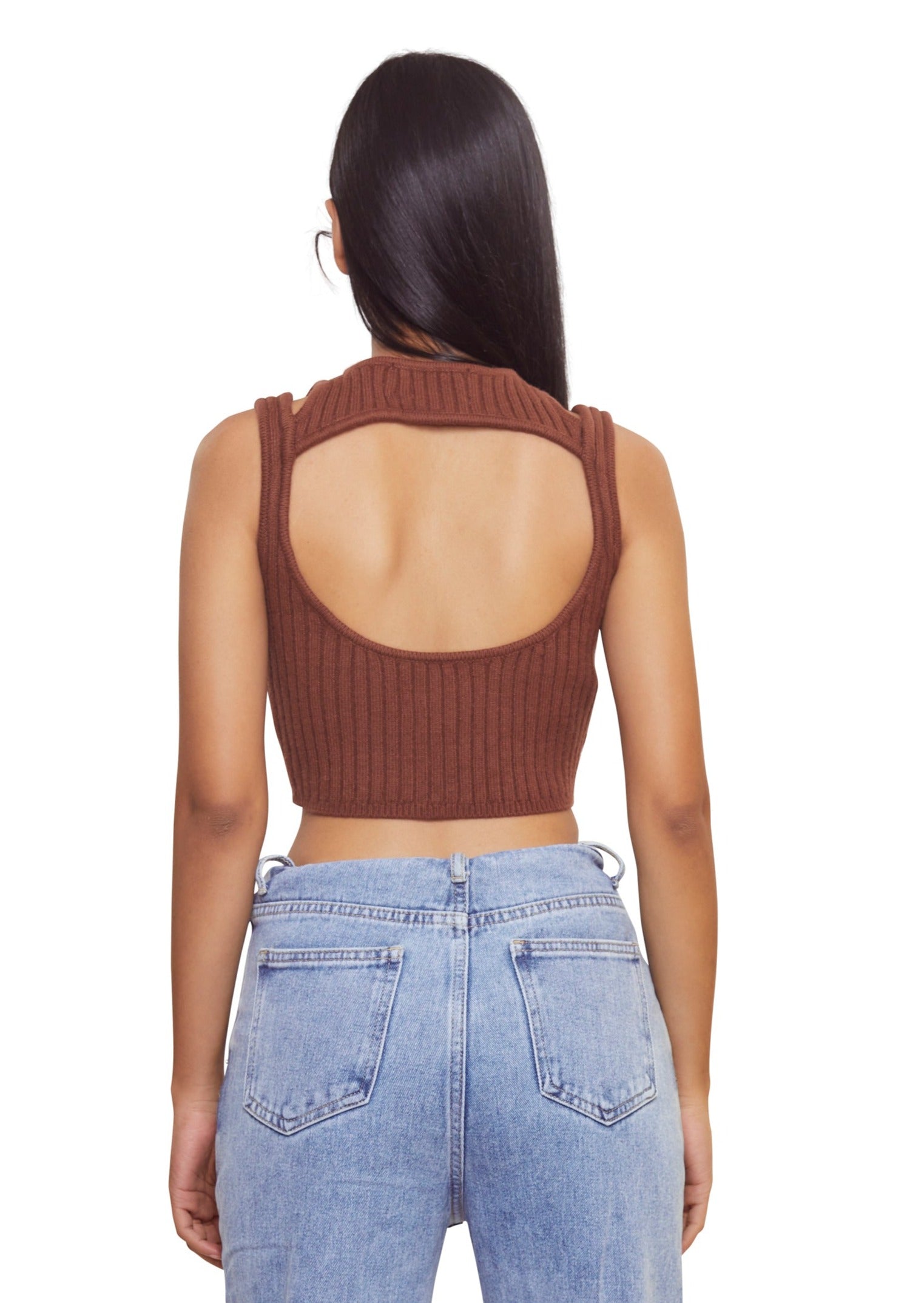 Brown Ripped crop top with double strap from the brand House of Sunny