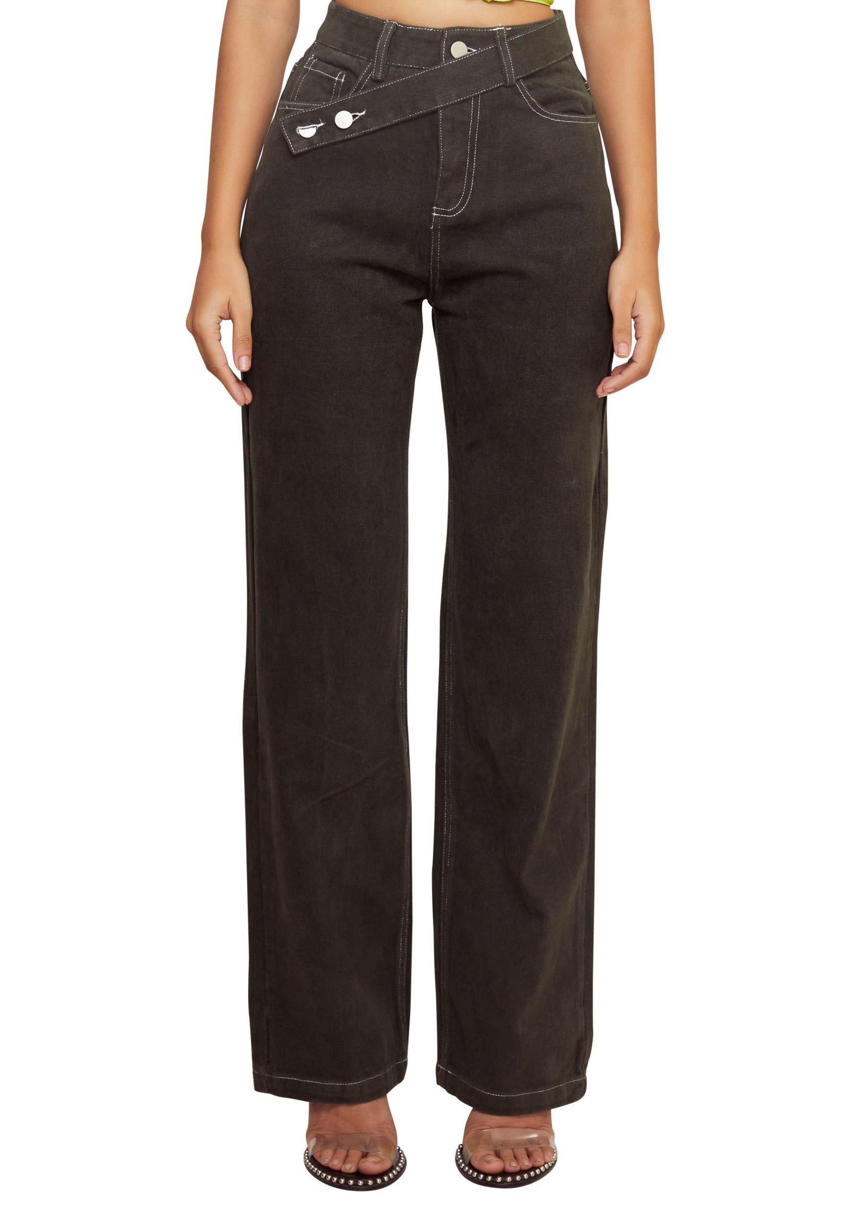 Black non-stretchy straight jeans from the brand The Kript