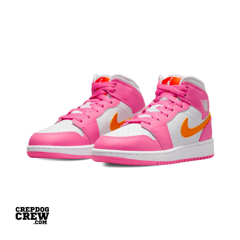 Jordan 1 Mid Pinksicle Safety Orange (GS) | Nike Air Jordan | Sneaker Shoes by Crepdog Crew