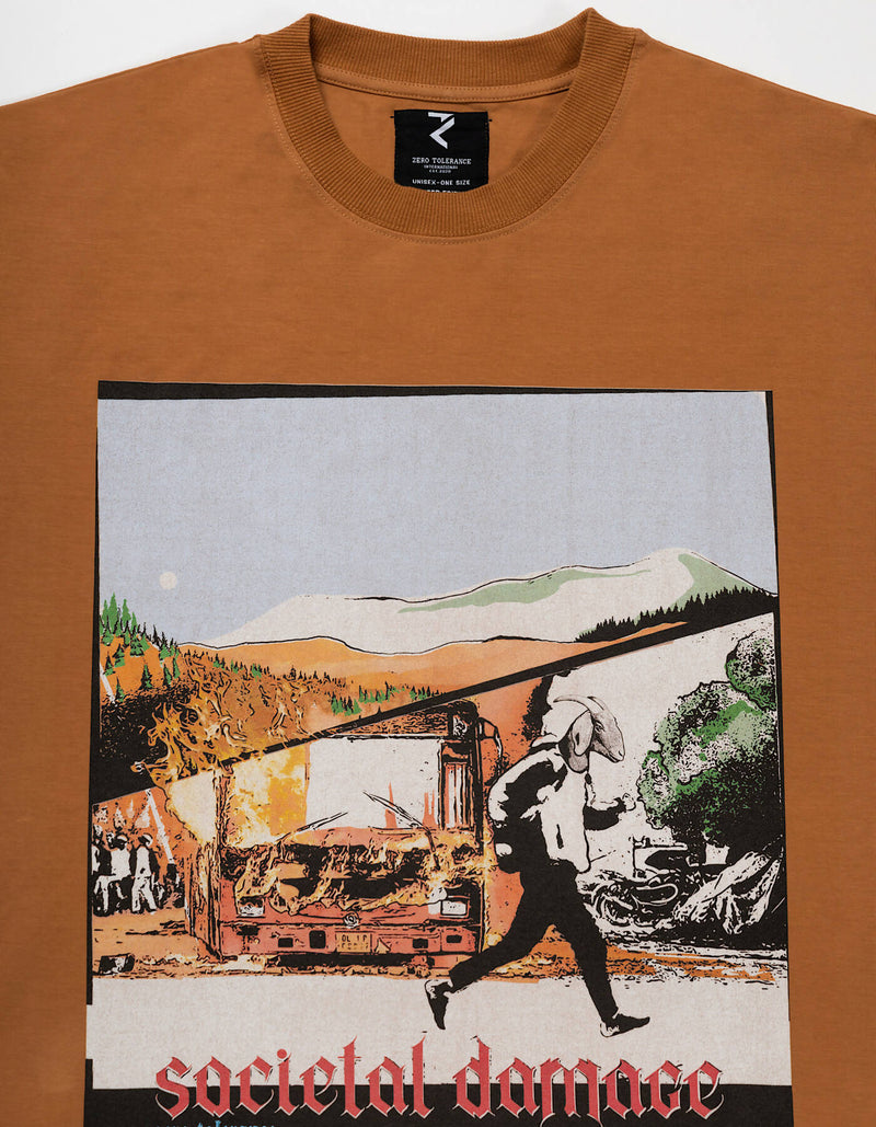 Societal damage vintage brown oversized t-shirt | Zero Tolerance | Streetwear T-shirt by Crepdog Crew