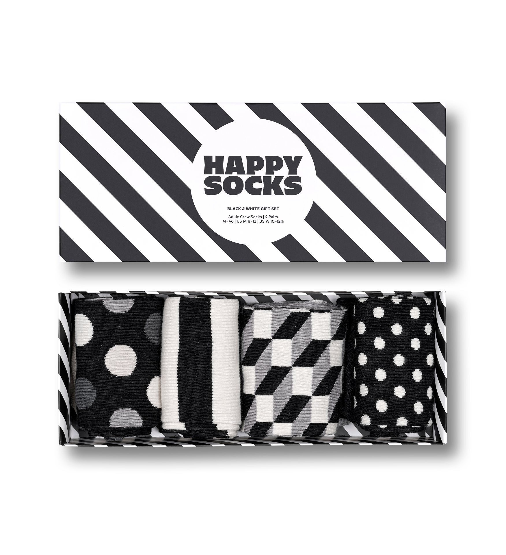 Happy Socks 4-Pack Classic Black & White Socks Gift Set