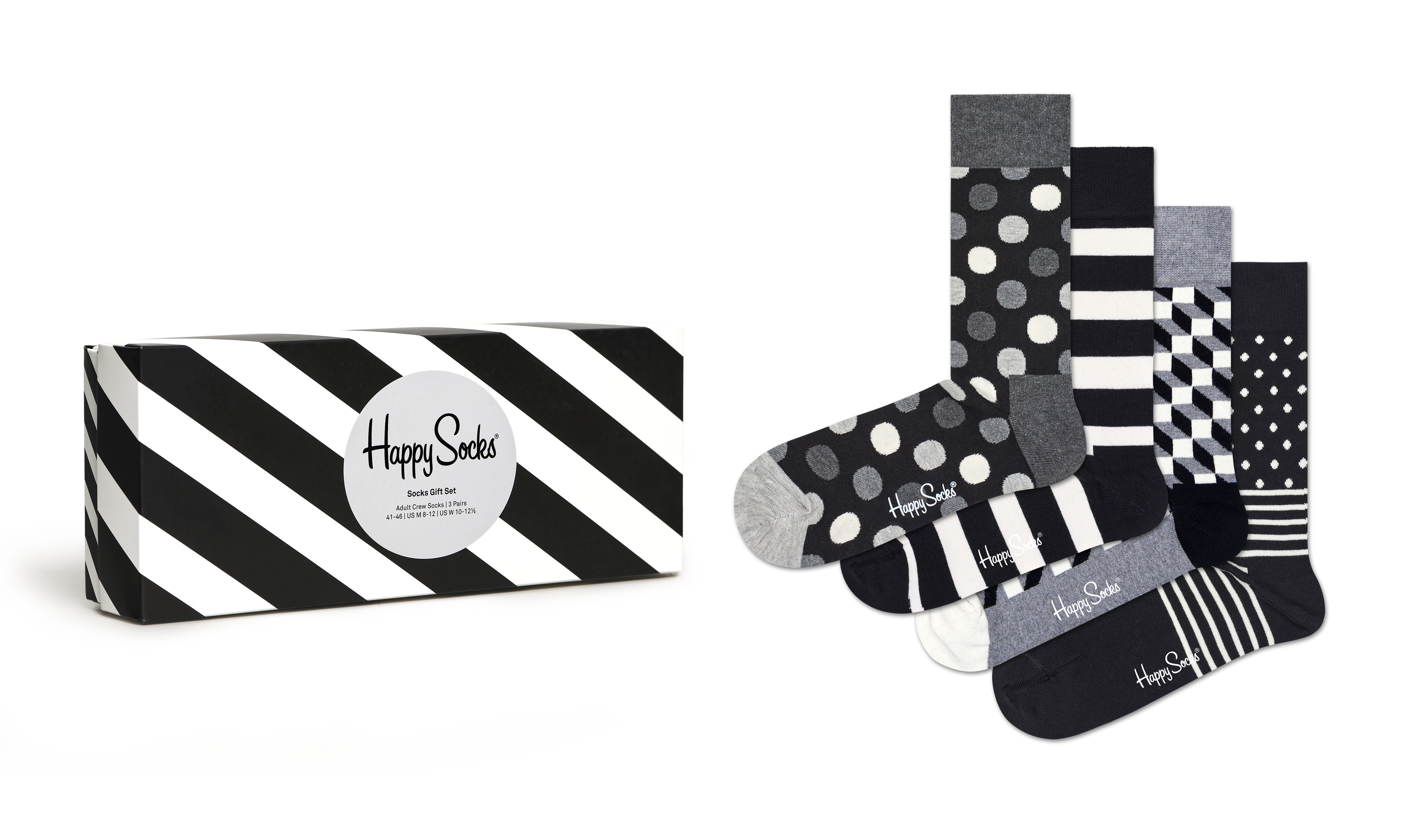 Happy Socks 4-Pack Classic Black & White Socks Gift Set