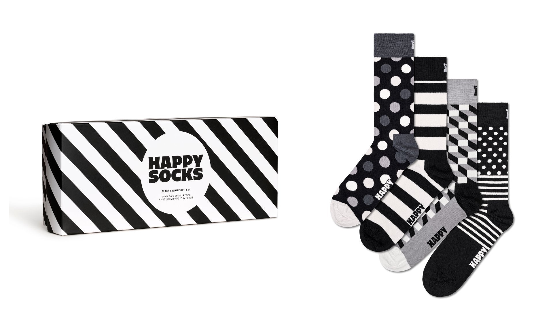 Happy Socks 4-Pack Classic Black & White Socks Gift Set