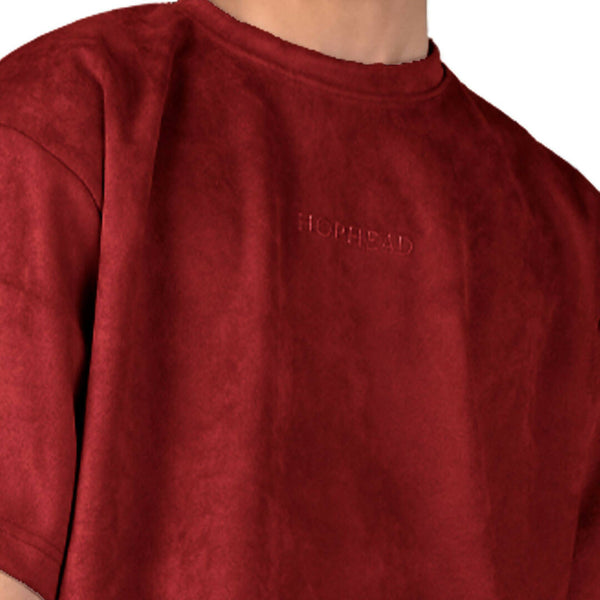RED SUEDE EMBROIDERED T-SHIRT|