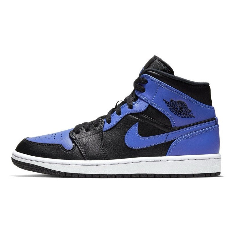 Jordan 1 Mid Black Royal Tumbled Leather | Nike Air Jordan | Sneaker Shoes by Crepdog Crew